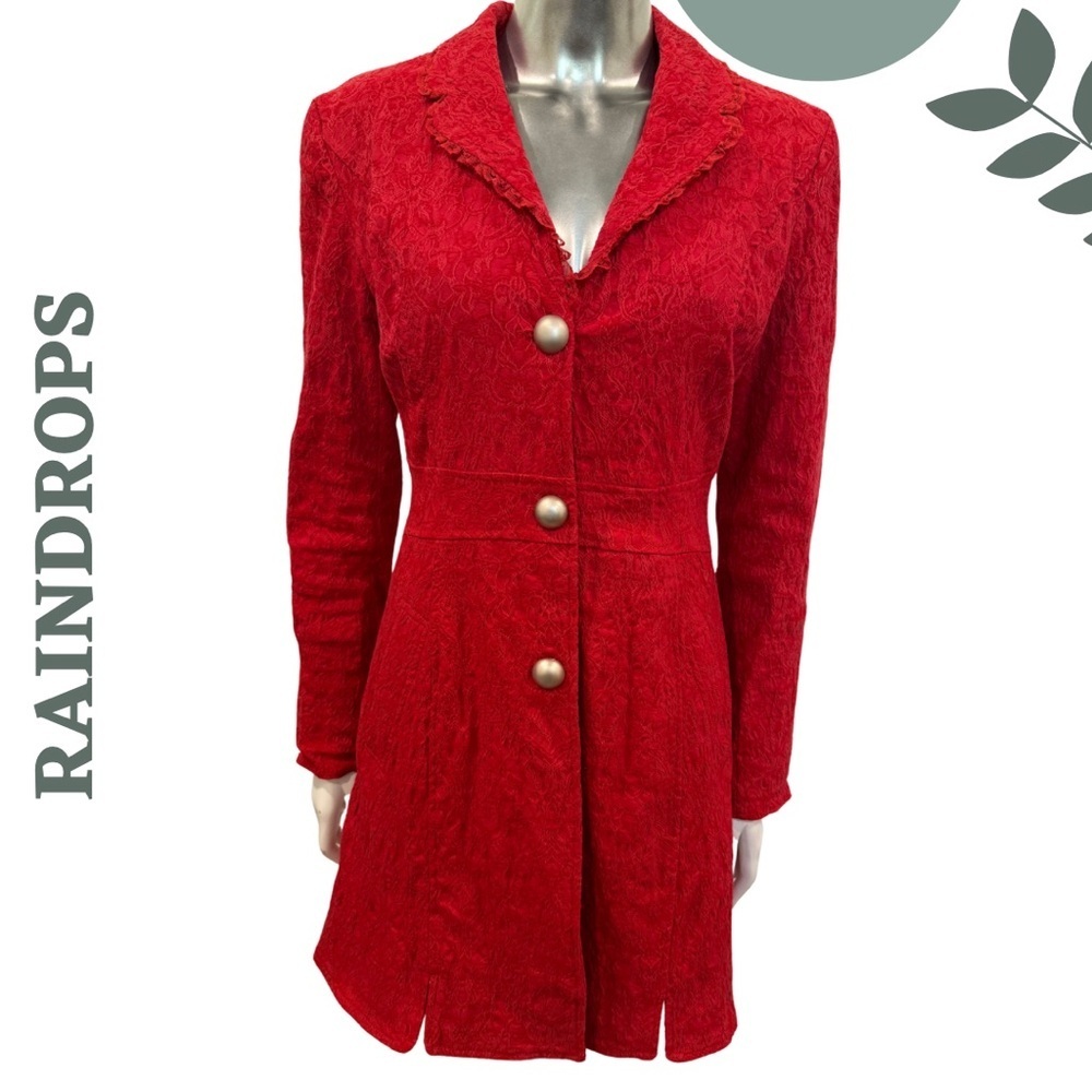 Raindrops Red Textured Long Jacket Lined Made in Canada – Size Small